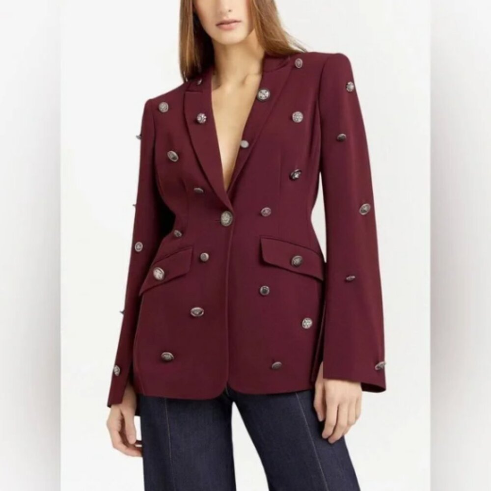 Cinq à Sept Cheyenne Single Breasted Button Encrusted Blazer 4 Retail $695.00